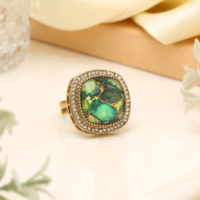 Fresh Green Color Kundan Ring For Women