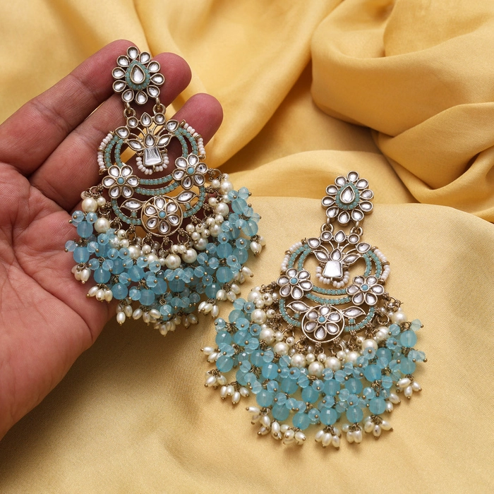 Firozi Color Pakistani Kundan Earrings (KDE1004FRZ)