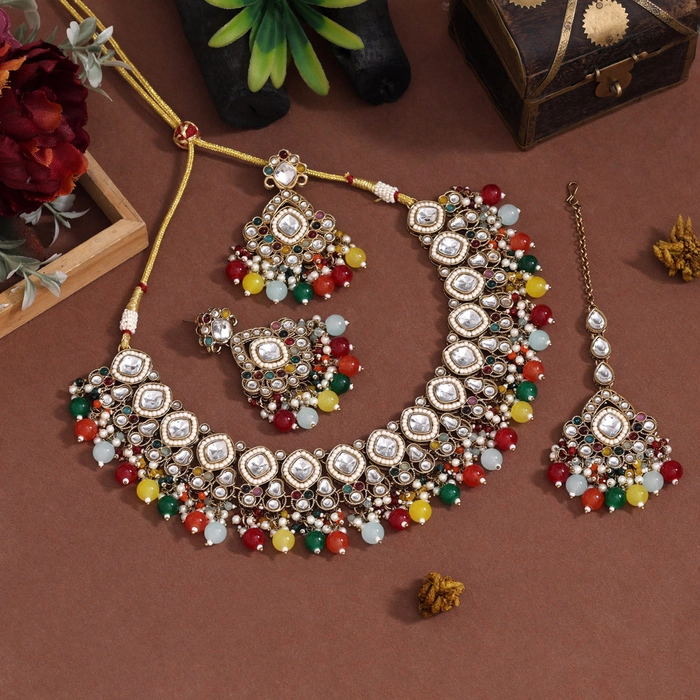 Vibrant Multi Color Kundan Necklace Set