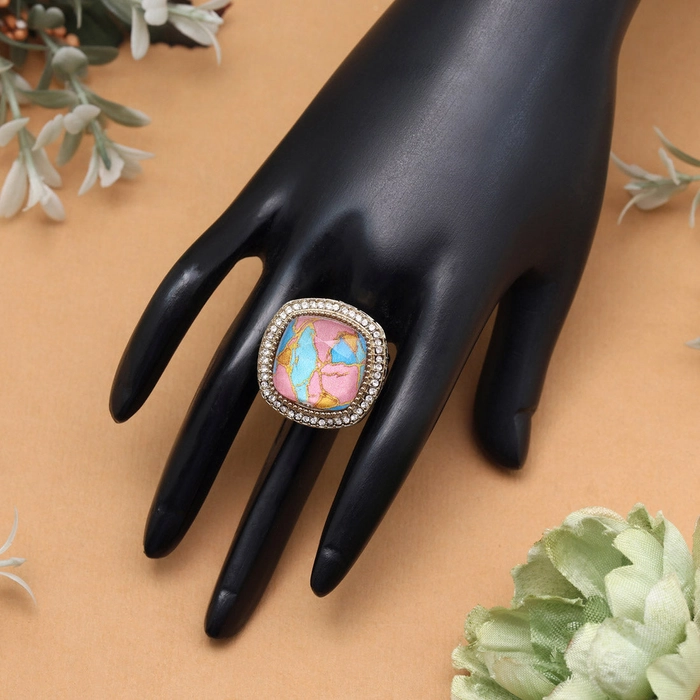 Shimmering Firozi Color Kundan Ring For Women