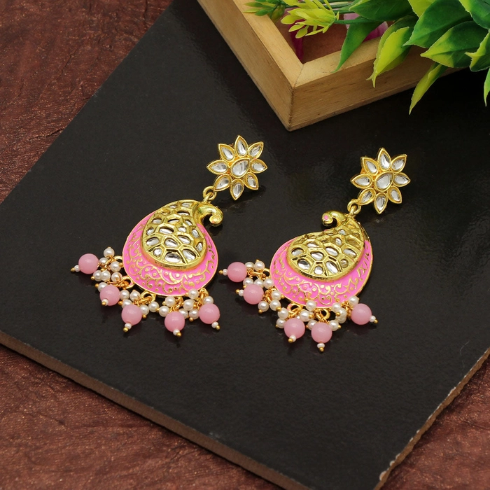 Pink Color Meenakari Earrings (MKE1760PNK)