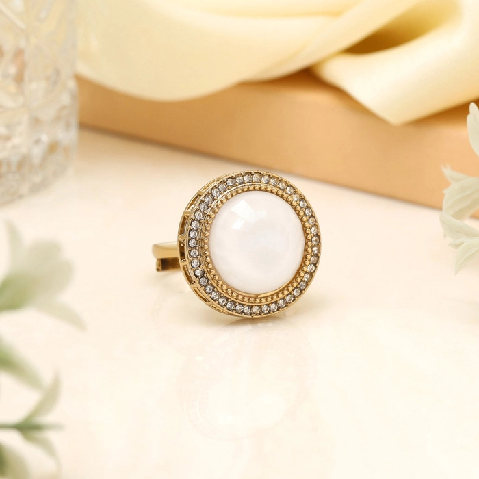 Pure White Color Kundan Ring For Women