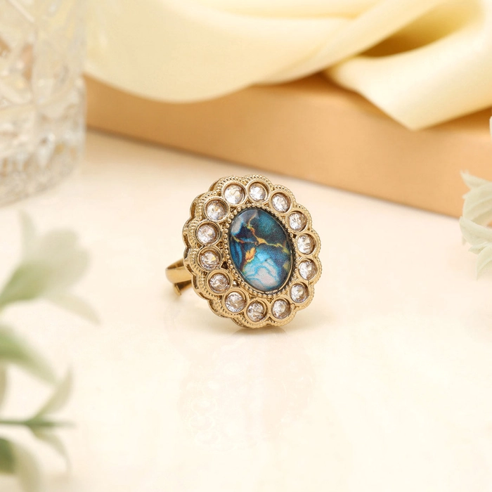 Bold Turquoise Blue Color Kundan Ring For Women