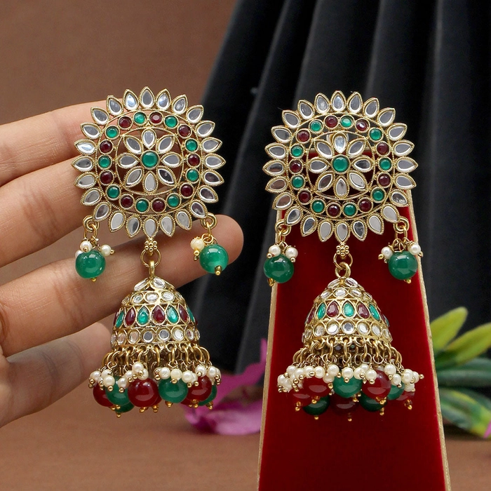 Maroon & Green Color Mirror Earrings (MRE125MG)