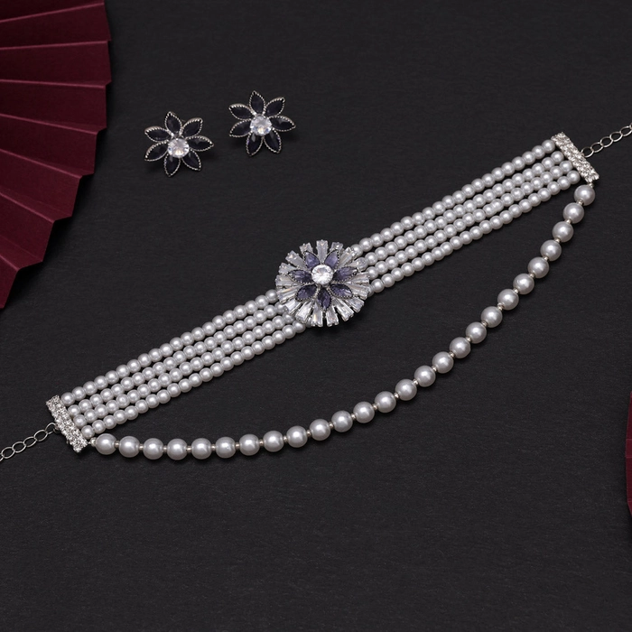 Purple Color Choker Stone Necklace Set
