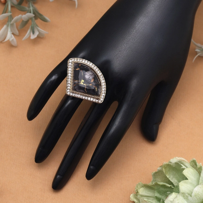 Midnight Black Color Kundan Ring For Women