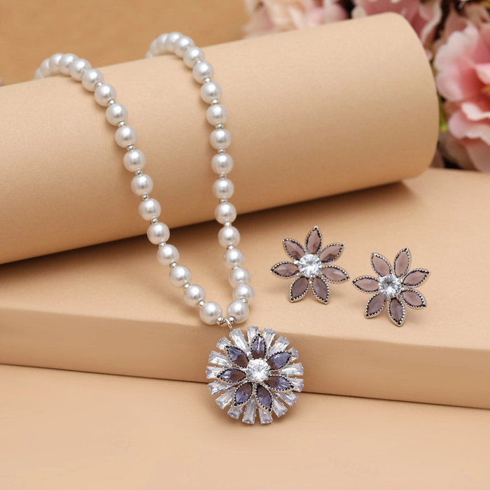 Light Purple Color Stone Necklace Set (STN222LPRP)