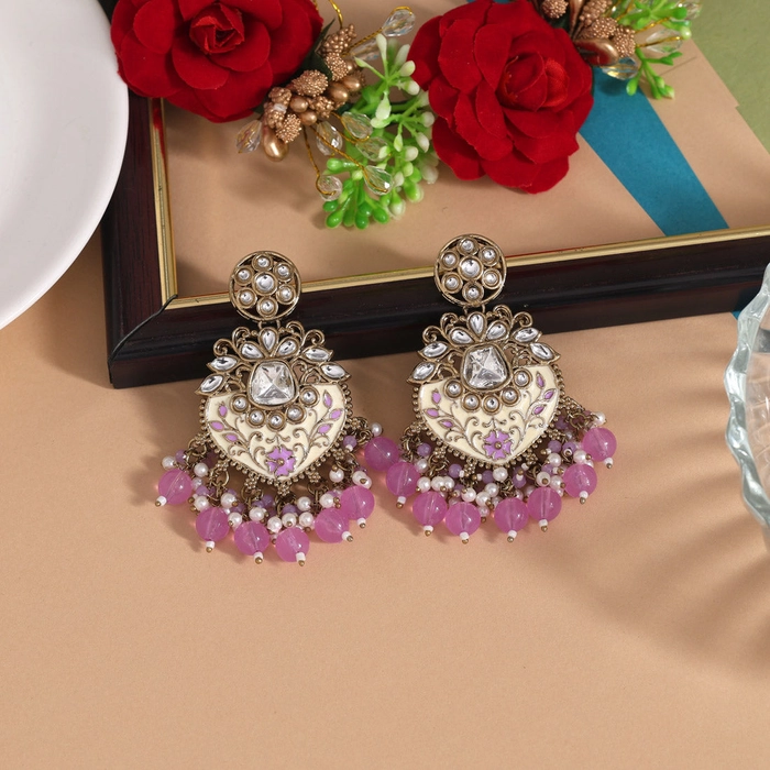 Light Purple Color Meena Work Kundan Earrings (KDE1027LPRP)