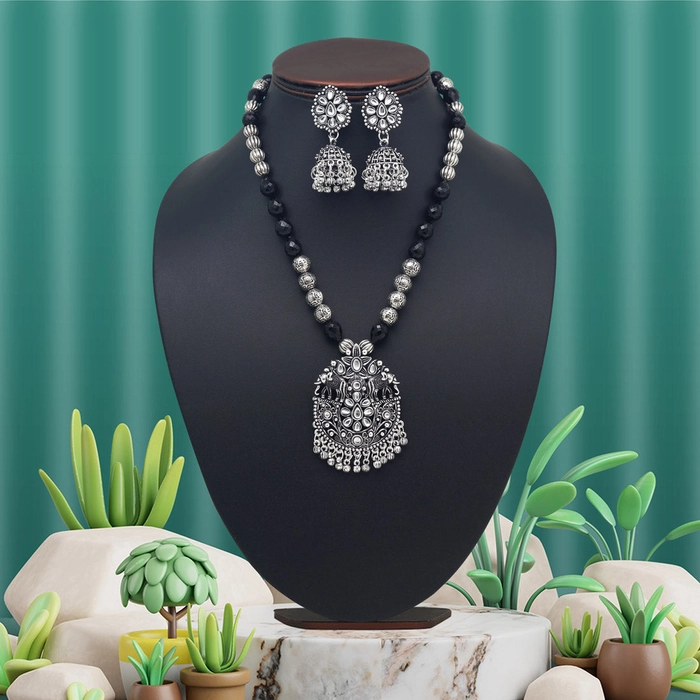 Silver Color Oxidised Necklace Set (GSN2043SLV)