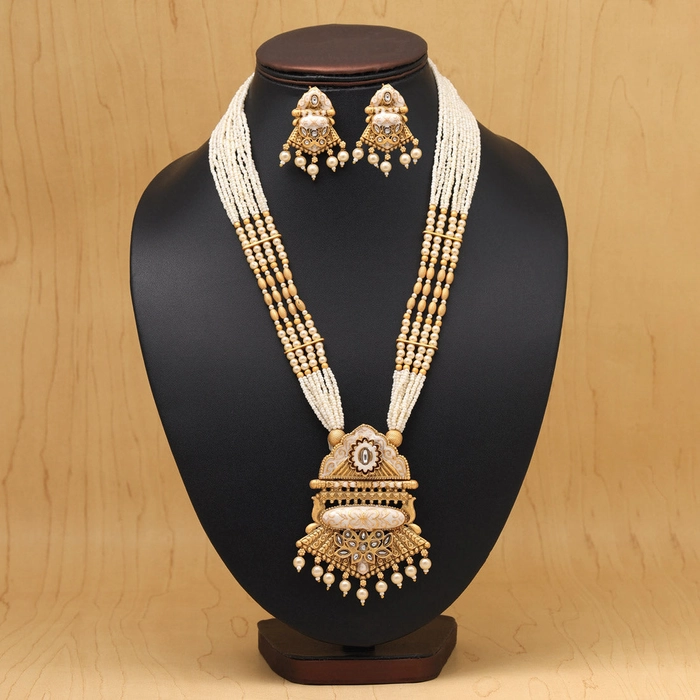 Gold Color Long Meenakari Necklace Set