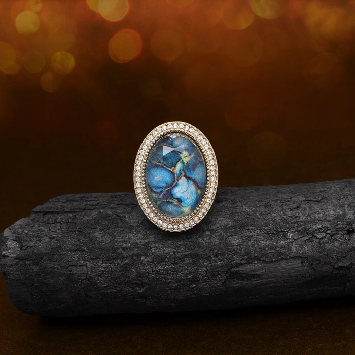 Ocean Turquoise Blue Color Kundan Ring For Women