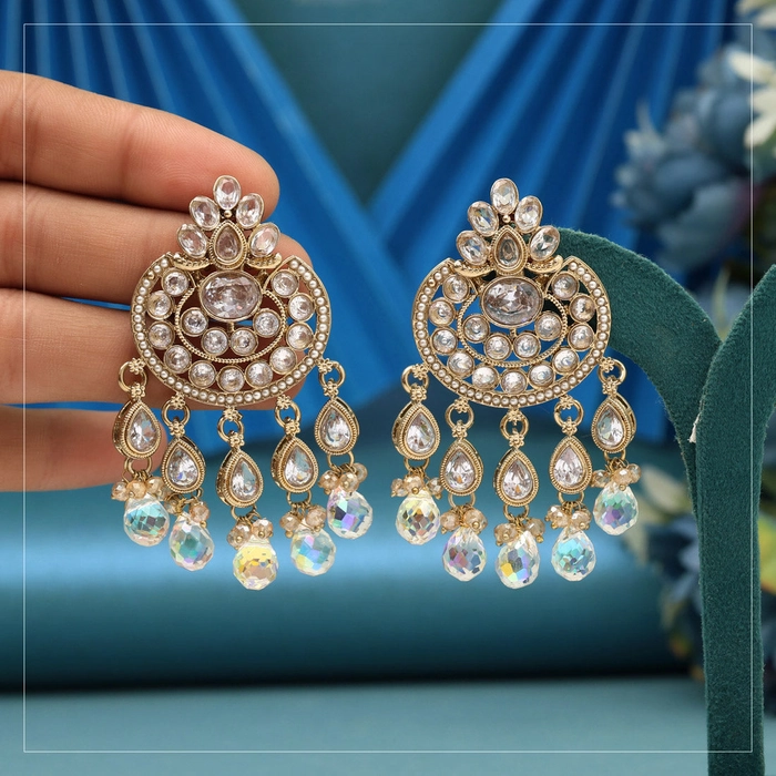 White Color American Diamond Earrings