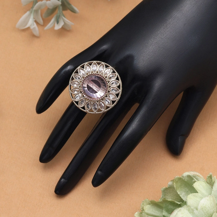 Subtle Light Purple Color Kundan Ring For Women