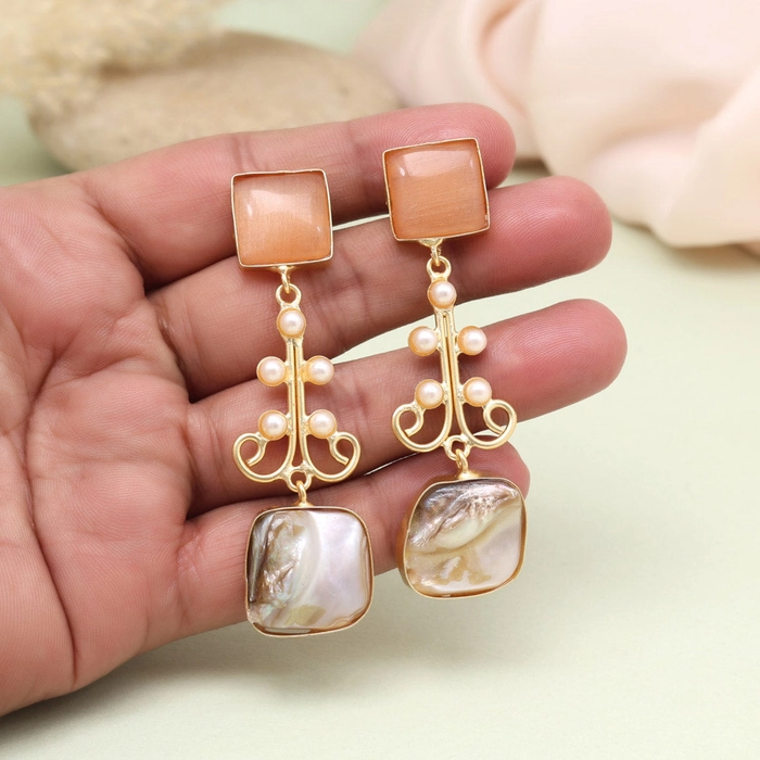 Mellow Peach Color Amrapali Earrings