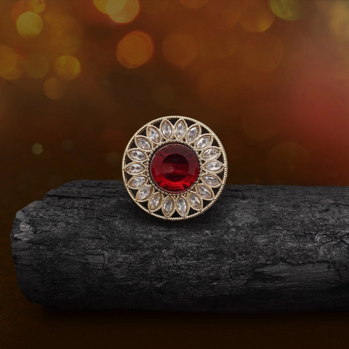 Rich Maroon Color Kundan Ring For Women