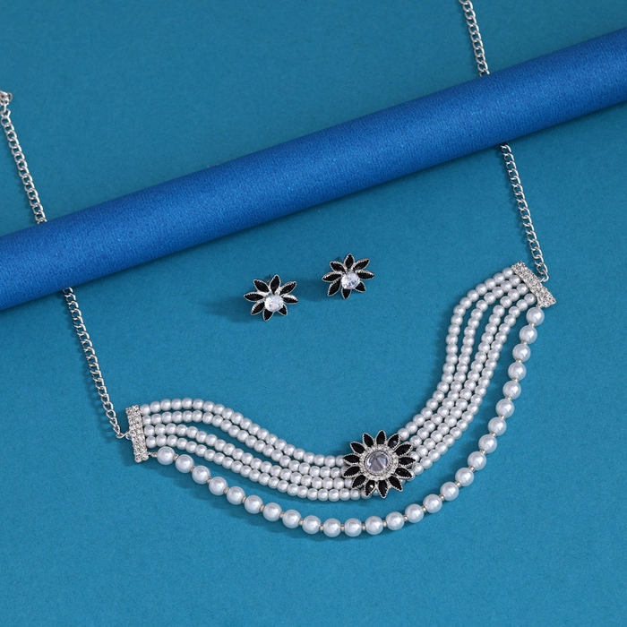 Black Color Choker Stone Necklace Set (STN230BLK)