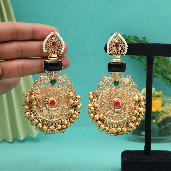Black Color Unique Designs Jaipur Handmade Premium Brass Earrings with Monalisa Stones (AMPE451BLK)