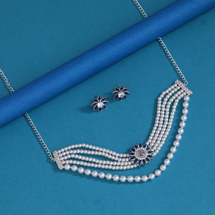 Blue Color Choker Stone Necklace Set