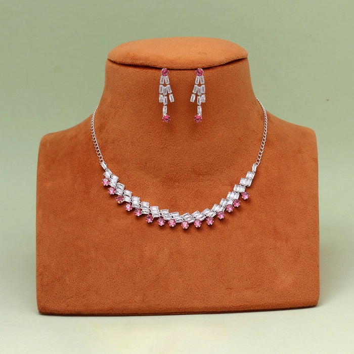 Pink & Pista Green Color Stone Necklace Set (STN236PNKPGRN)