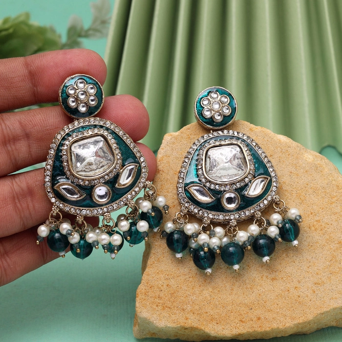 Turquoise Blue Color Kundan Meenakari Earrings (MKE2005TBLU)