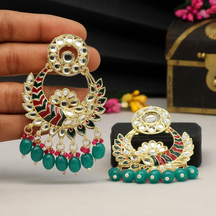 Green Color Meenakari Earrings (MKE1718GRN)