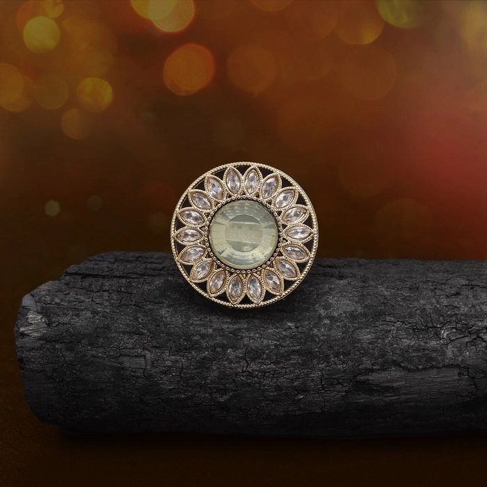 Soft Light Green Color Kundan Ring For Women