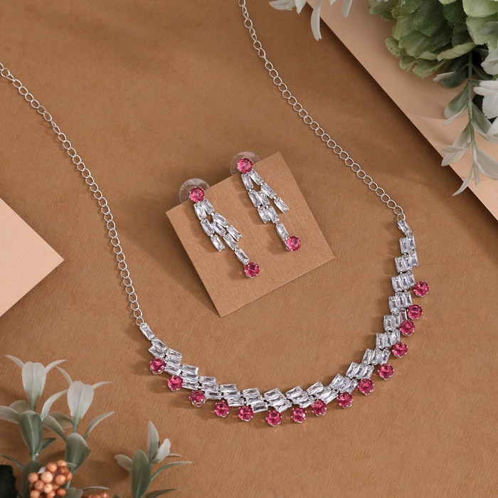 Pink & Pista Green Color Stone Necklace Set (STN236PNKPGRN)