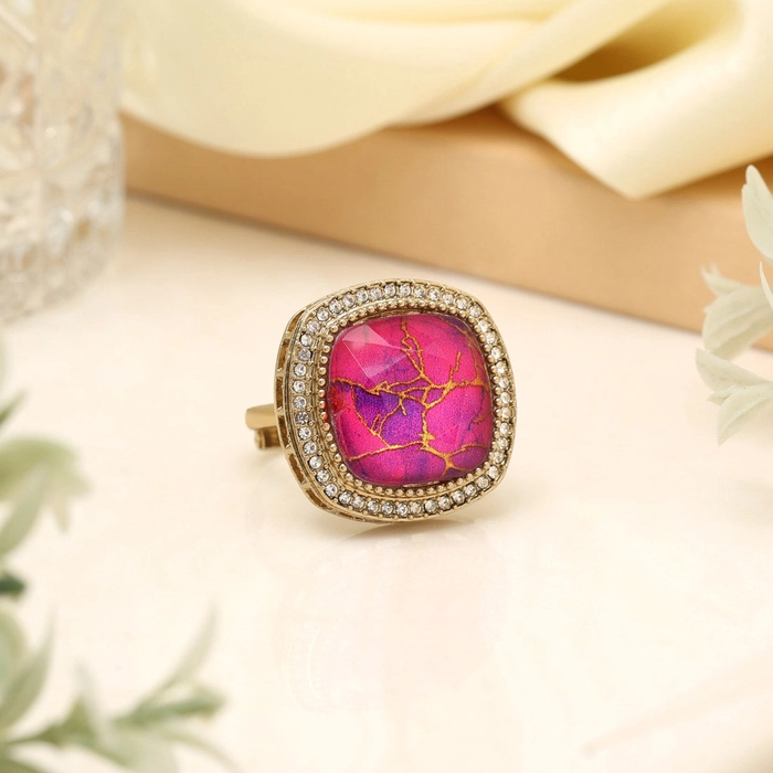 Elegant Rani Color Kundan Ring For Women