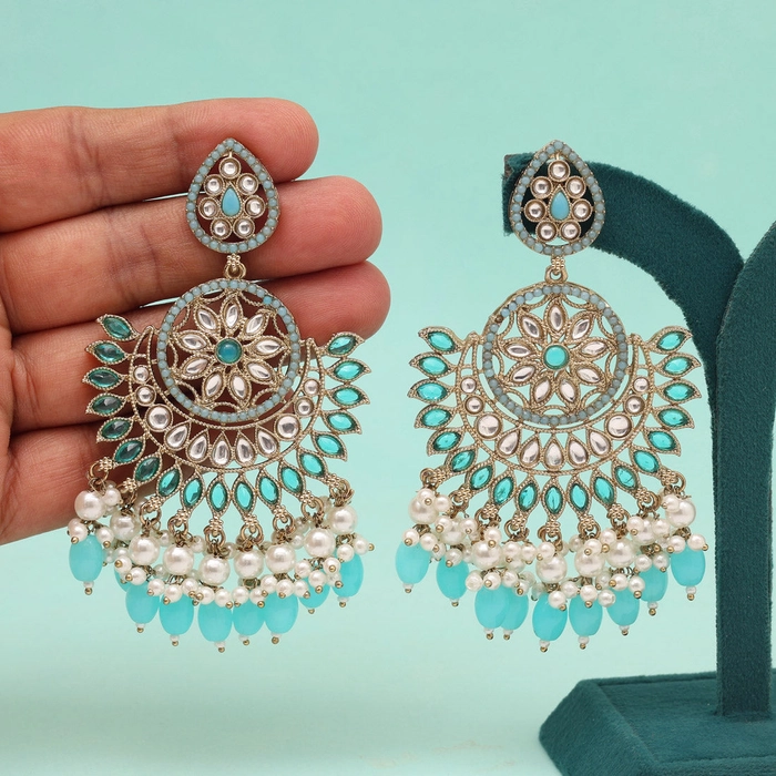 Firozi Color Kundan Pakistani Earrings (KDE982FRZ)