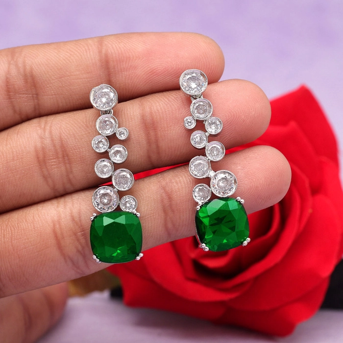 Green Color American Diamond Earrings (ADE531GRN)