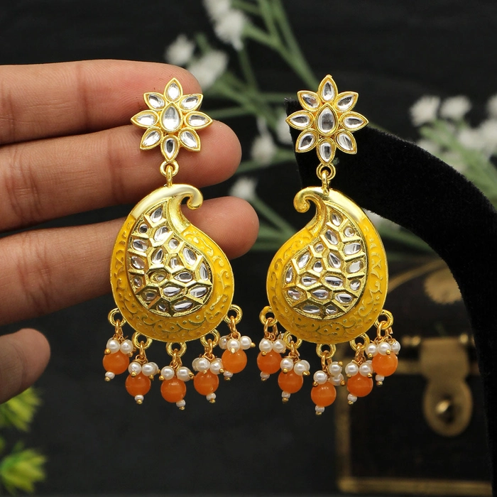 Yellow Color Meenakari Earrings