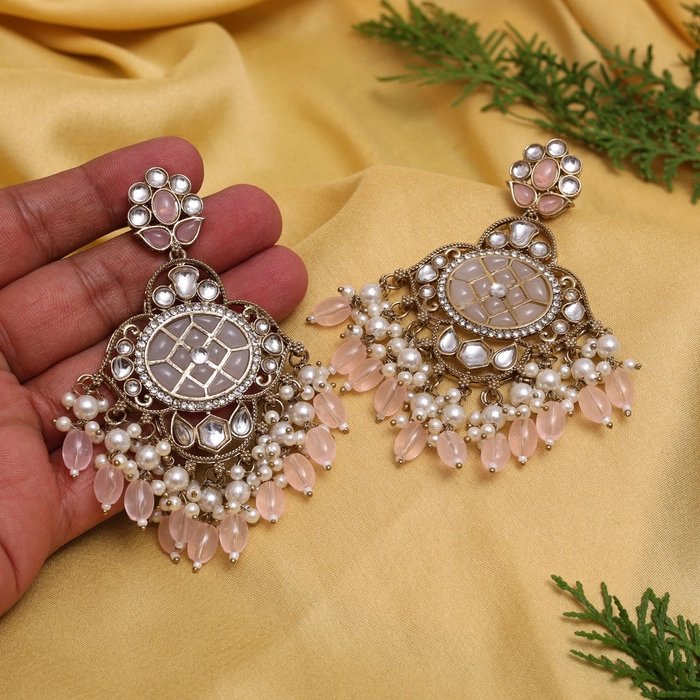 Pink Color Kundan Earrings (KDE1003PNK)