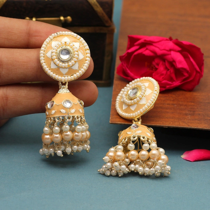 Beige Color Meenakari Earrings