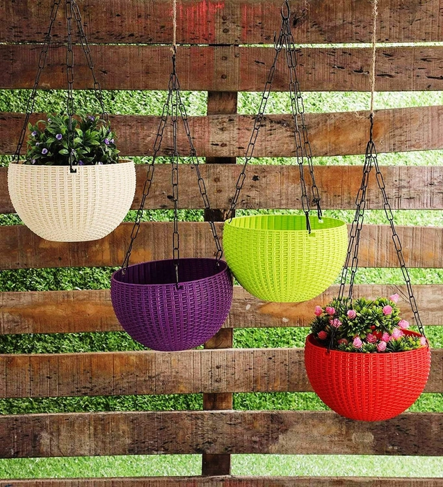 Evergreeness India Pot Hanging Basket with Hook Chain for Home Gardener Office Balcony Grower Planter (Multi-2)