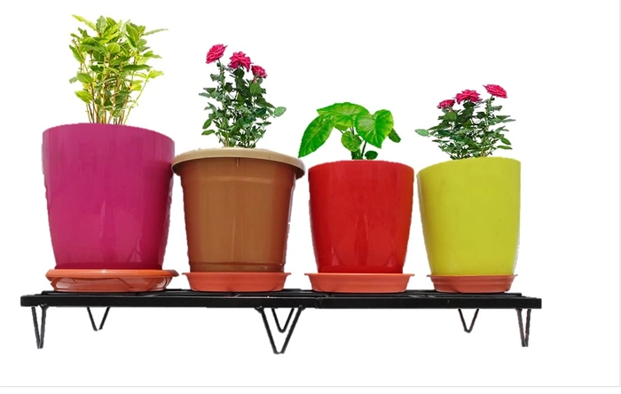 Evergreeness India Multiple 2 tire Plants and Pots Stand, Indoor Shelf Holder Rack, Gardening Stand,Indoor Outdoor (v legs (Black, 2)