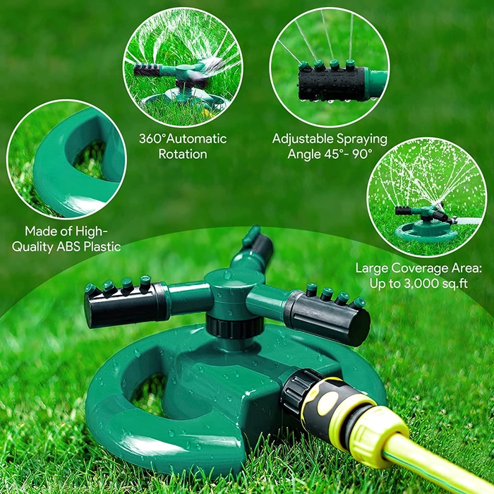 Evergreeness India Sprinkler-Automatic Lawn Water Sprinklers for Yard 360 Degree 3- Arm Rotating Sprinkler System (Multi)