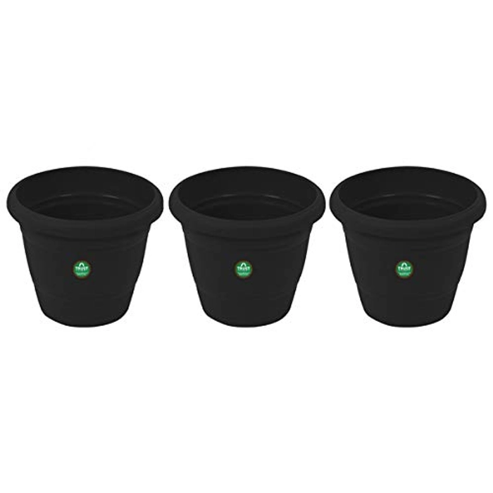 Evergreeness India Treated Plastic Round Pot (8 Inches) -Black Color -Set of 3 | Heavy Duty Highly Durable Plant containerGamla for Indoor Home Decor & Outdoor Balcony Garden