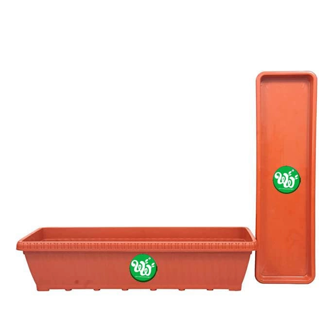 Evergreeness India Container 2 Set Rectangular Pots for Planter with Bottom Tray 2Feet Plastic Big Vegetables and Greens Large Containers Tub for Home Gardening, Balcony, Outdoor Gamla 25 inch