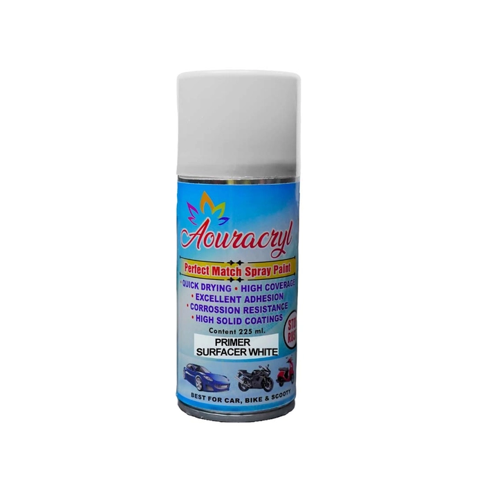 AOURACRYL Spray paint Primer Surfacer White -225 ml,(Pack of 1) For Car, Bike,Scooty, Cycle, Wood, Plastics and Metal Items, Furnitures and industrial parts