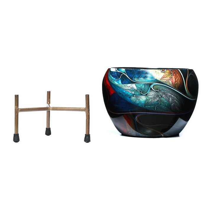 Evergreeness India Stylish Printed Metal Planter with Tripod Metal Stand for Home and Garden (Set of 2)