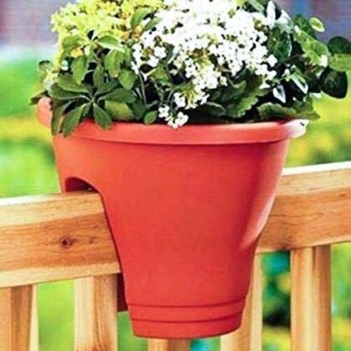 Evergreeness India Plastic Railing Flower Pot, Multicolour, 12-Inch, Set of 3