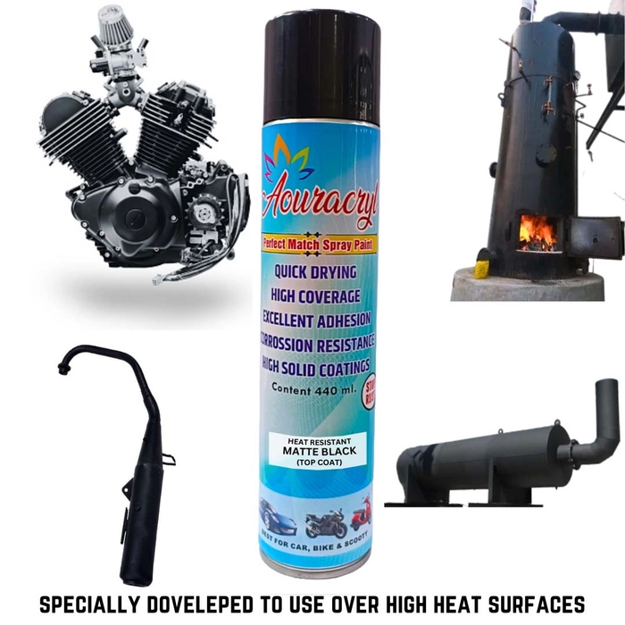 AOURACRYL HT High Heat Resistant Matt Black (upto 600�C) -440 ml  + P-600, For silencer, boiler,chimneys etc