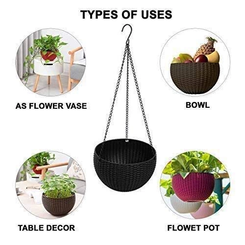 Evergreeness India Pot Hanging Basket with Hook Chain for Home Gardener Office Balcony Grower Planter (Multi-2)