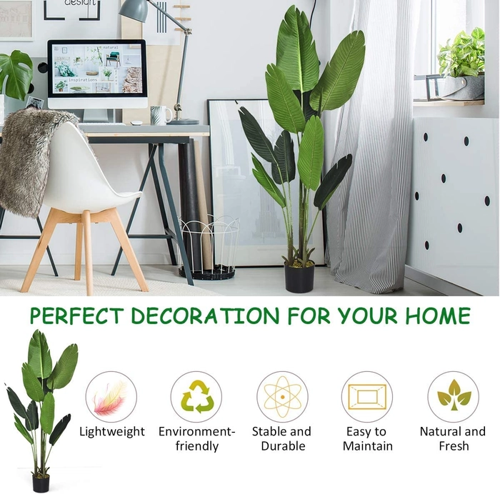 Evergreeness India 5.3 Feet Imported Natural Looking Real Touch Artificial Plant with Pot for Indoor,Home,Office,Living Room Decor (Artificial Plant, Traveller's Palm 5.3 FT)