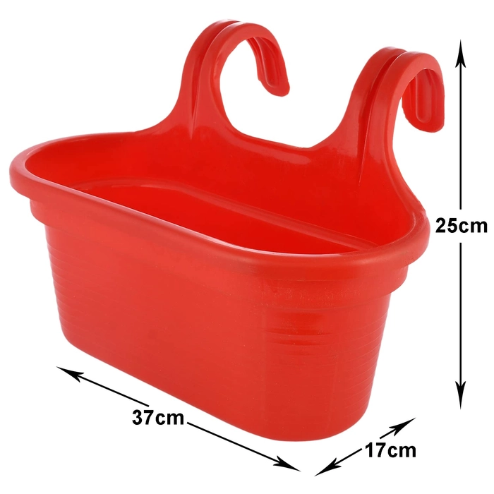 Evergreeness India Hanging Flower Pot|Double Hook Plant Container|Durable Plastic Glossy Finish Pots for Home|Balcony|Garden|12 Inch|Pack of 3 (Red)