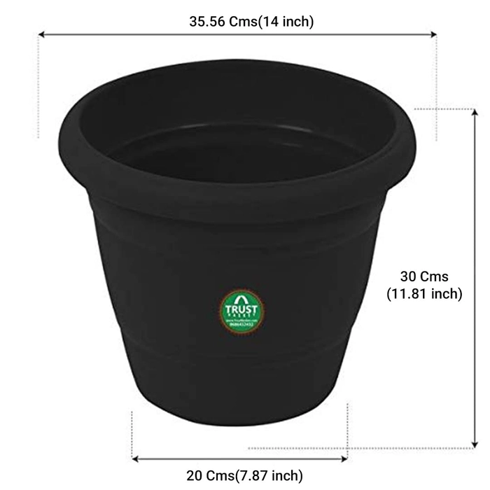 Evergreeness India Treated Plastic Round Pot (14 Inches) -Black Color -Set of 3 | Heavy Duty Highly Durable Plant containerGamla for Indoor Home Decor & Outdoor Balcony Garden