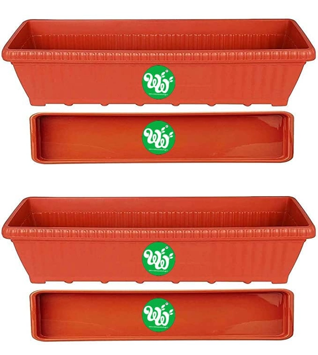 Evergreeness India Container 2 Set Rectangular Pots for Planter with Bottom Tray 2Feet Plastic Big Vegetables and Greens Large Containers Tub for Home Gardening, Balcony, Outdoor Gamla 25 inch