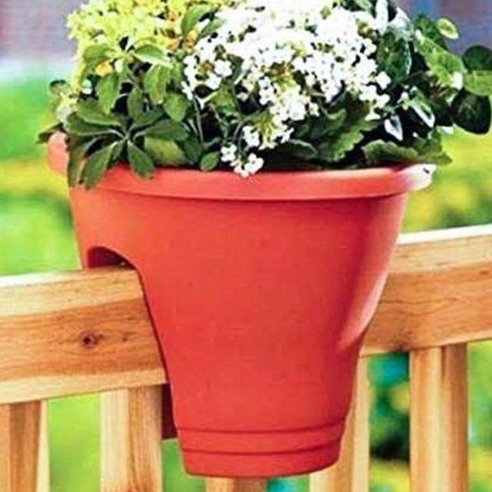 Evergreeness India Plastic Railing Flower Pot, Multicolour, 12 inch, 7 Pieces