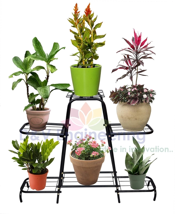 Evergreeness India - Creative in innovation Metal Flower Pot Stand, Black, Width-105 cm x Breadth-23 cm x Height-79 cm, 1 Piece