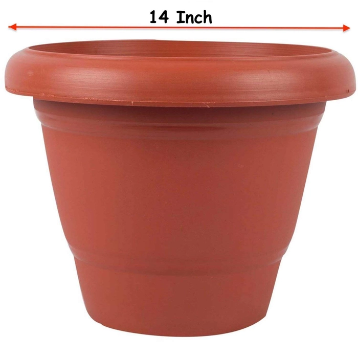 Evergreeness India Round Pots for Plants Big with Saucer Drainage Tray (Terracotta, 14 Inch, Pack of 3)